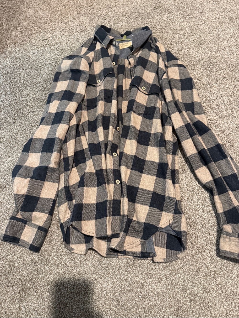 True Grit Plaid Button-Up Shirt in Navy and Beige